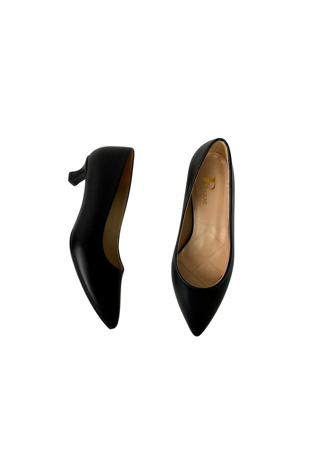 YadeGrande  Diva Kadın Büyük Numara (41-42-43) Siyah Deri 3 cm Şampanya Mini Topuklu Stiletto - Görsel 4