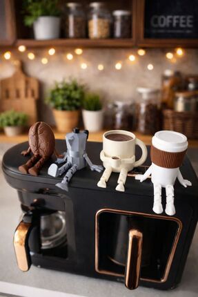 nextprintX Sevimli Kahve Köşesi Biblo Seti - 4 Parça Kahve Seti - Moka Pot - ...