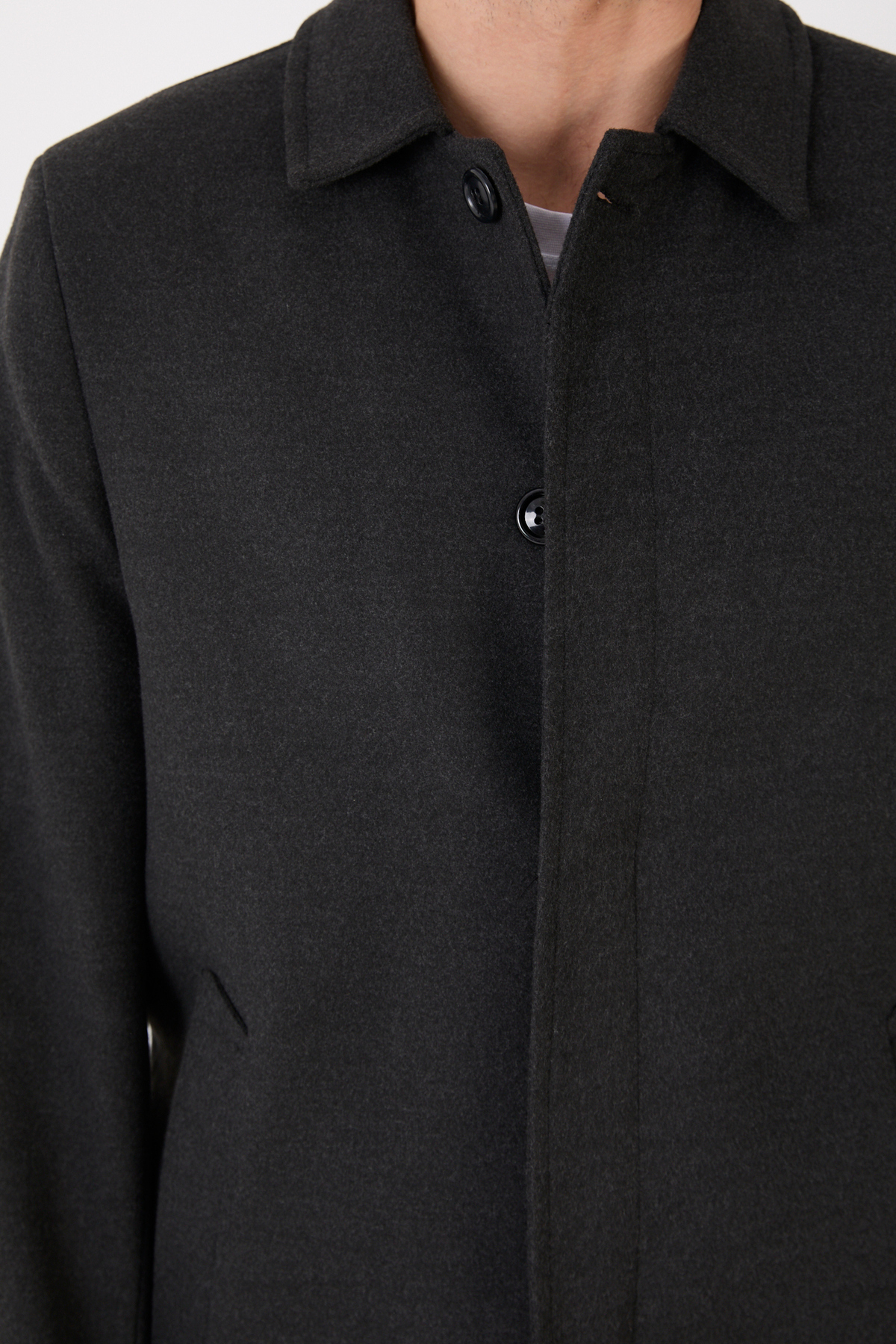 RUVEN TEKSTİL  Erkek Siyah Uzun Regular Fit Kaşe Kaban - Görsel 8