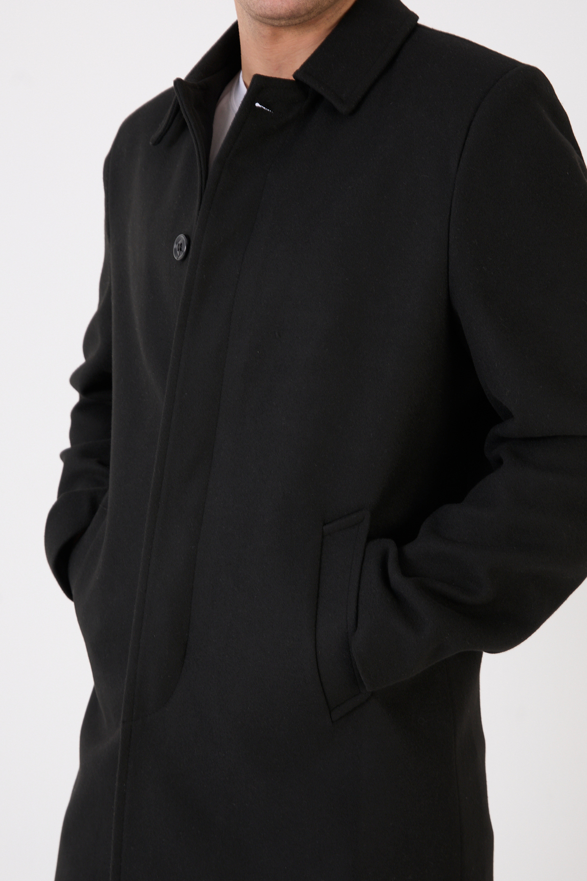 RUVEN TEKSTİL  Erkek Siyah Uzun Regular Fit Kaşe Kaban - Görsel 6