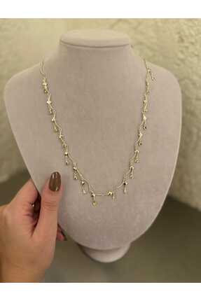 melora Yıldız Detaylı Renkli Taşlı Altın Renk Kadın Kolye