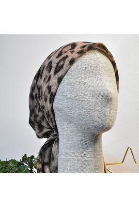 Anatolye Kahverengi Leopar Desen Tülbent Eşarp Bone