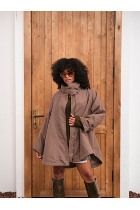 HOPE AND ME Kadın Vizon Oversize Fermuarlı Panço Trençkot