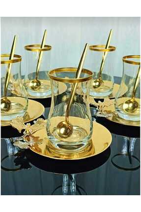 ÇNR Home Collection 6 KİŞİLİK 18 PARÇA GOLD ÇAY SETİ , ÇAY TAKIMI,HEDİYELİK ,...