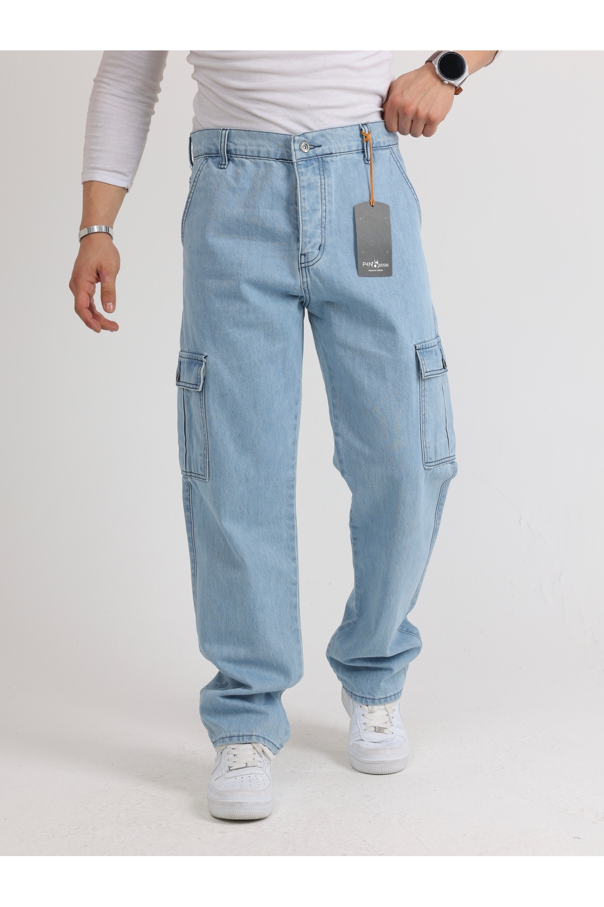Erkek Baggy Kargo Cepli Mavi Pantolon — آبی 2317