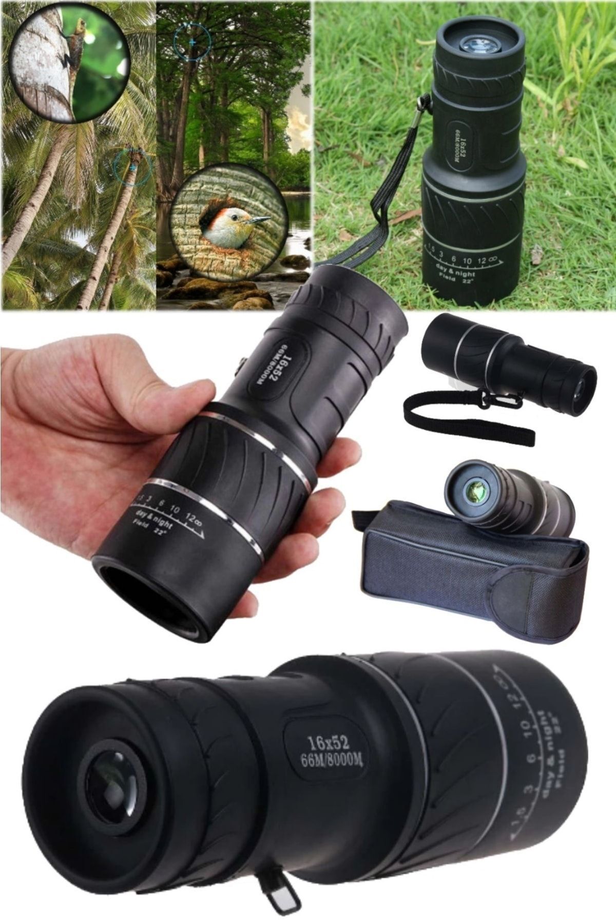 Portable 16x52 Binoculars High Telescope Monocular 66/8000m Plastic Binoculars Outdoor Binoculars Black