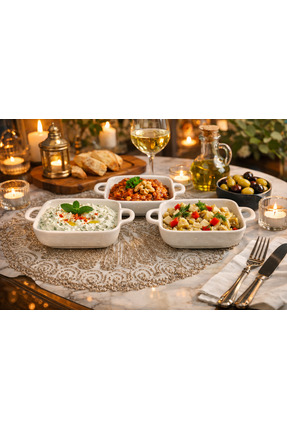 miras home 3 Adet Porselen Kulplu Kare Meze Kahvaltılık ve Sunum Tabağı