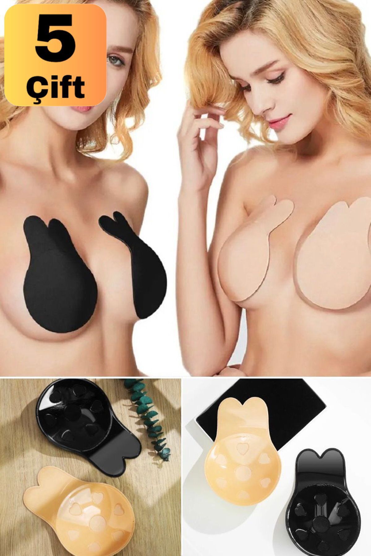 Munico 5 Çift Askısız Kendinden Yapışkanlı Göğüs Yeniden Silikon Görünmez İç Çamaşırı Ped Push Up Sütyen fotoğrafı 5 (önizleme)