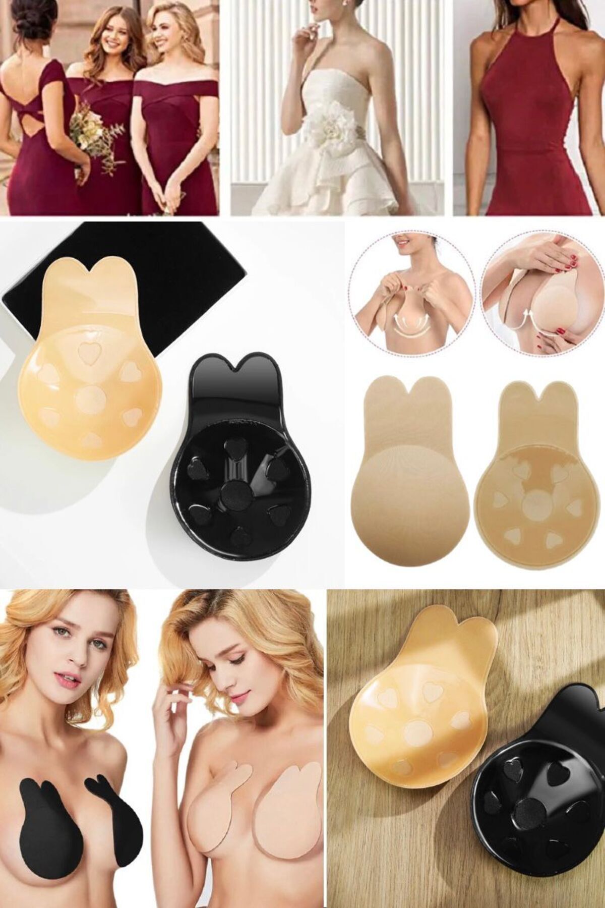 Munico 5 Çift Askısız Kendinden Yapışkanlı Göğüs Yeniden Silikon Görünmez İç Çamaşırı Ped Push Up Sütyen fotoğrafı 3 (önizleme)