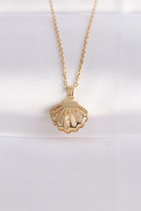 Genel Markalar 316L Çelik Zincir Altın Renk Zirkon Taşlı İnci Detay İstiridye...
