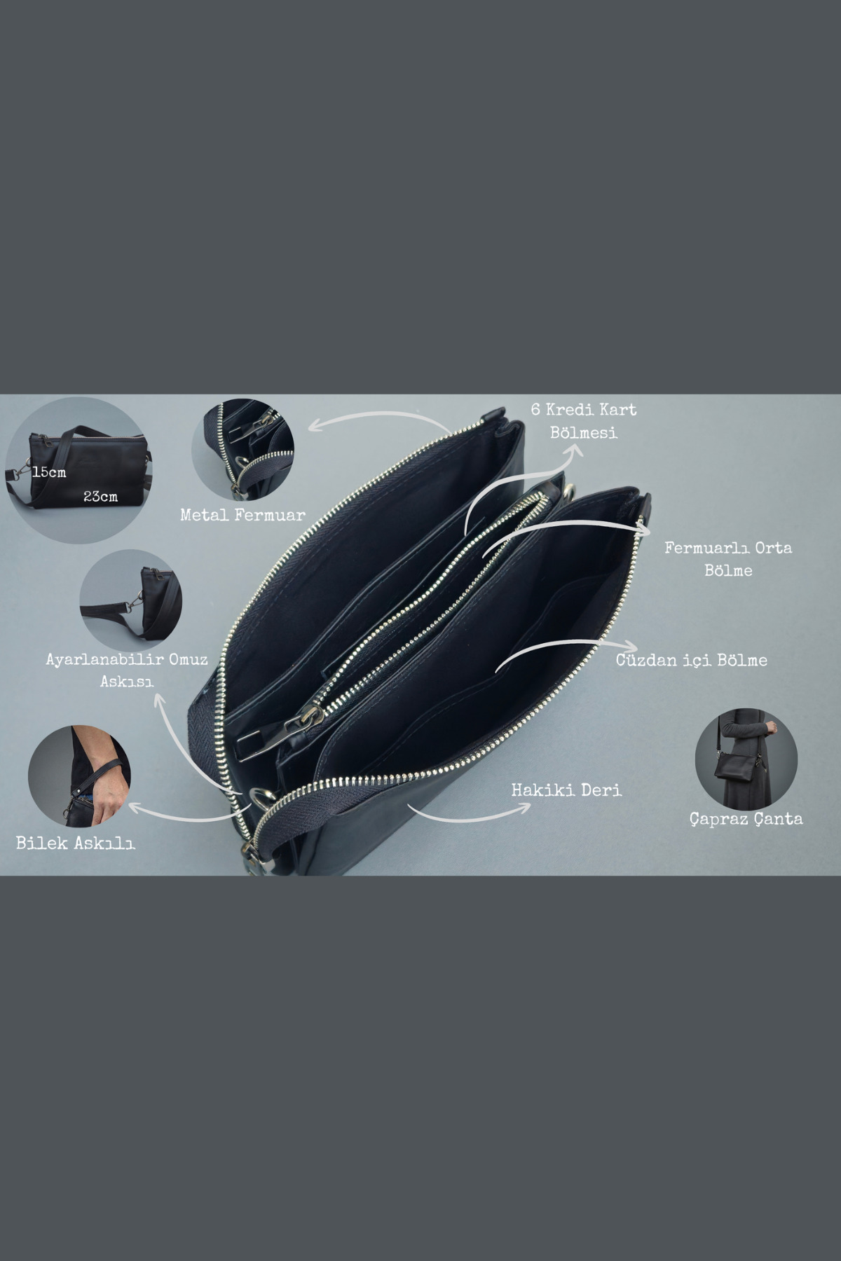 Ancient Leather Craft Hakiki Deri Unisex Portföy El Çantası Ve Omuz Askılı Clutch Çapraz Çanta görsel 7