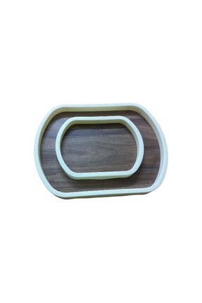 FH Tasarım Bohem2’li Koyu Ceviz Ahşap Desenli Sunum Tepsisi Krem rengi Plasti...