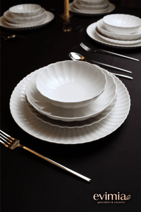 EVİMİA Luz Form 24 Parça 6 Kişilik Porselen Yemek Takımı