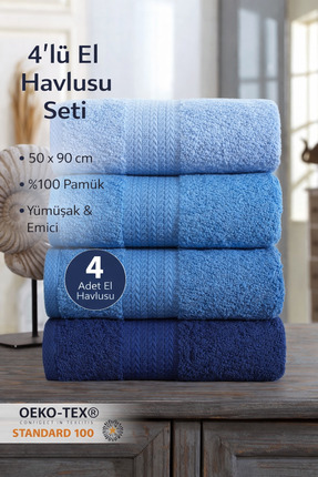 Asilex Home Collection ASILEX HOME 4’lü Premium Mavi El Havlusu Seti |50×90 c...