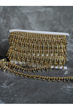 ARN Taşlı Sallantılı Şerit (Altın) 2 Cm – (1 Metre) Dekoratif Kristal Taşlı T...