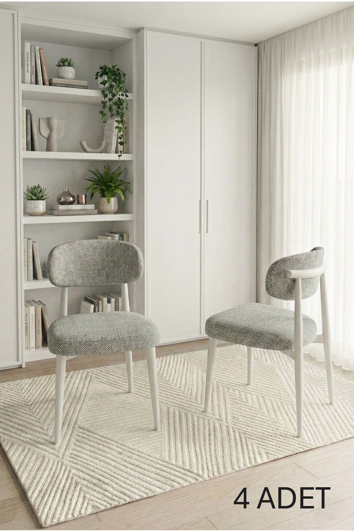 Polly Series 4 Pcs GREY Kitchen Cafe Dining Room Chair White Metal Skeleton Wipeable Fabric
