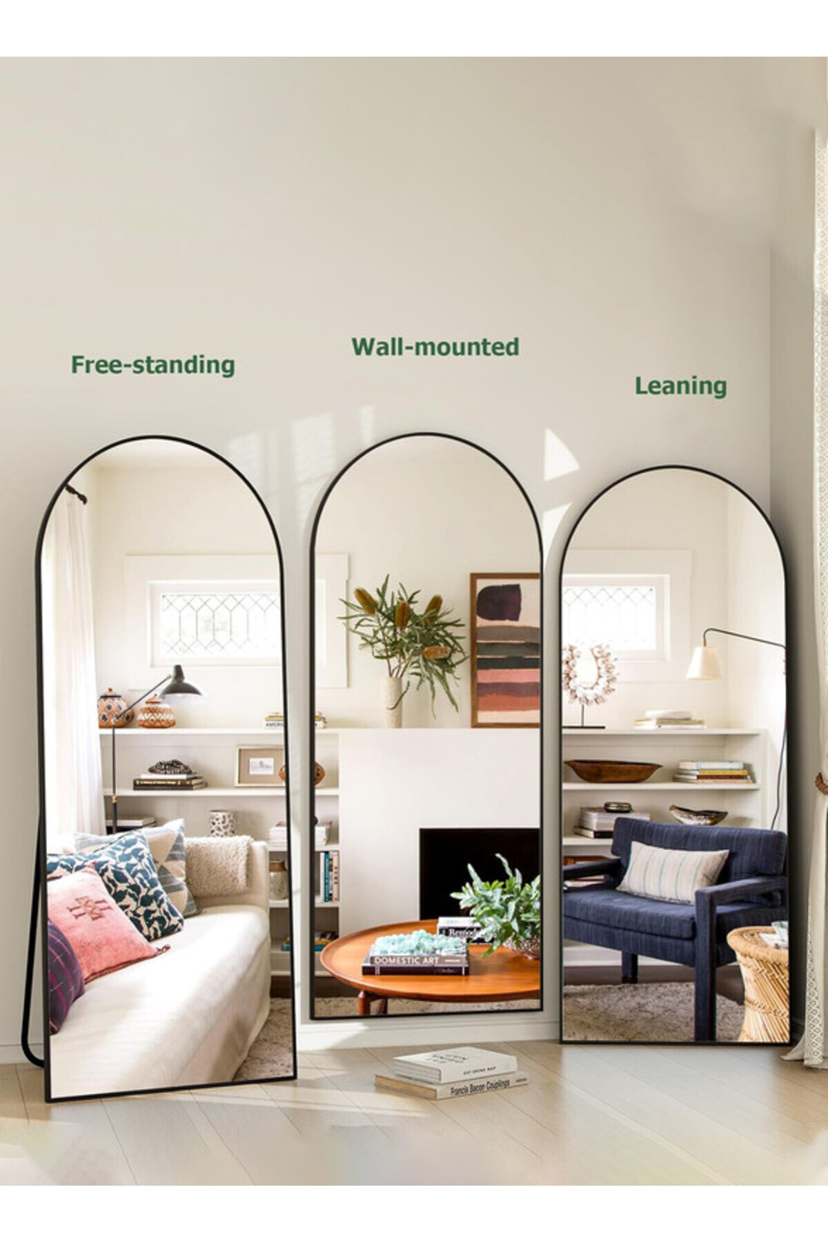 مرآة كبيرة بتصميم أنيق، مقاس 160×50 سم، بإطار معدن...