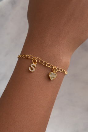 FIORA AKSESUAR Kişiye Özel Ürün Kalp ve Harf Bileklik Sevgiliye, Kendine Hedi...