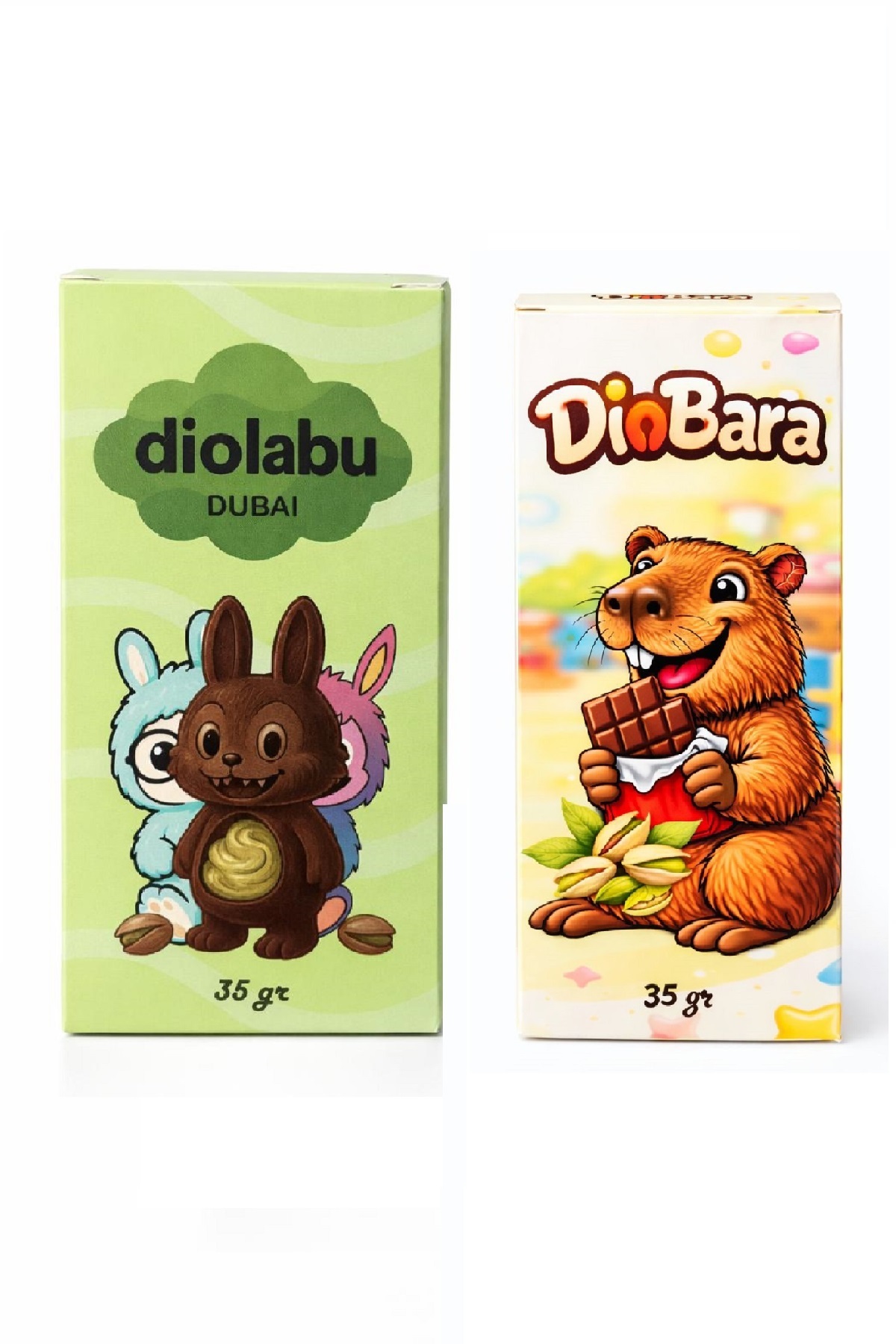 DEEMBRO 1 adet Labubu Çikolatası 1 adet Capybara Çikolatası Sütlü