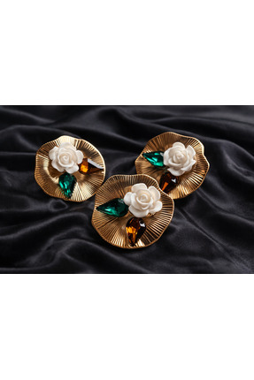 ODDA TASARIM ATÖLYESİ İthal üzeri çicek ve taş model 3lü düğme seti