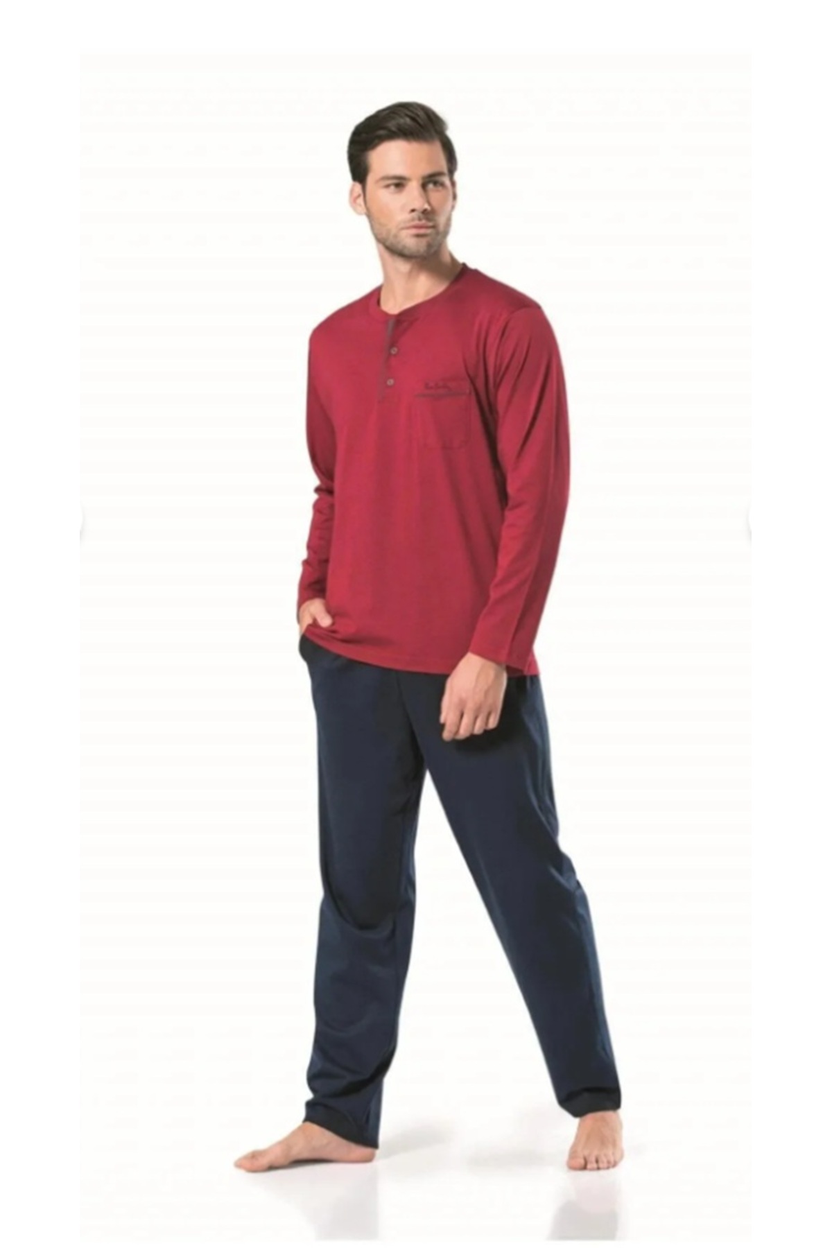 ست پیژامه و لباس خواب مردانه راسته فاق نرمال آستین بلند | پیر کاردین Pierre Cardin 5t4w5a4y - تصویر 3