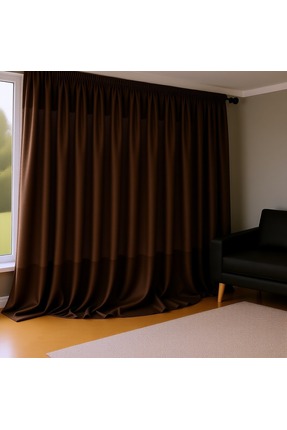 Vİ HOME Kahverengi Blackout Karartma Perde en x boy Pilesiz Düz Dikim Hazır P...