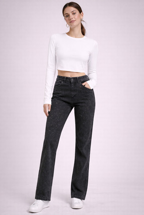 Bella Vita Fashion Işıltılı Taş Detaylı Yüksel Bel Kot Pantalon