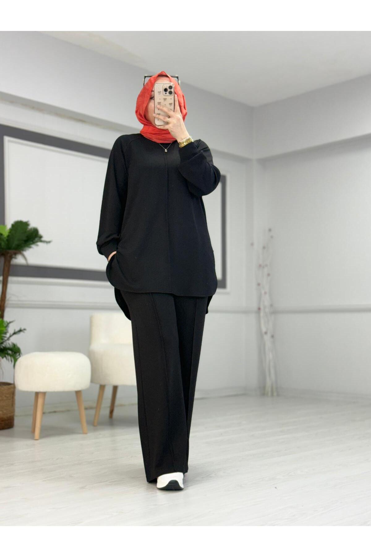 KardelenButik Sewn Detailed Sports Suit Black