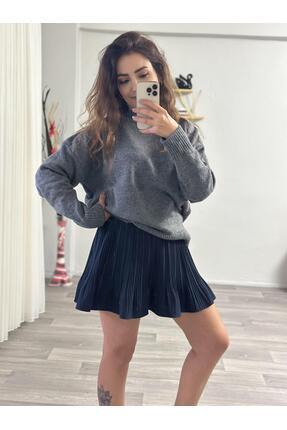 Derya Akyol Pilise-Pile Detaylı Beli Lastikli Rahat Kalıp Mini Şort Etek