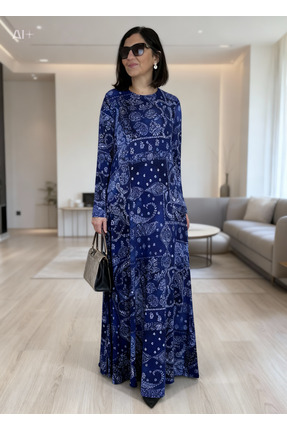 charamela Büyük Beden L,ikralı Viskon Penye Şal Desen Elbise -bge146