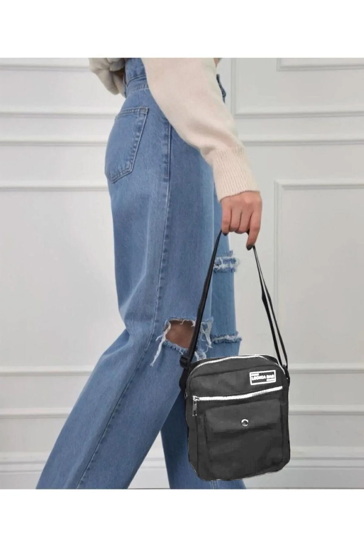 AMBALAJ DERYASI Unisex Askılı Ve Astarlı Füme Renk Omuz Çantası görsel 4