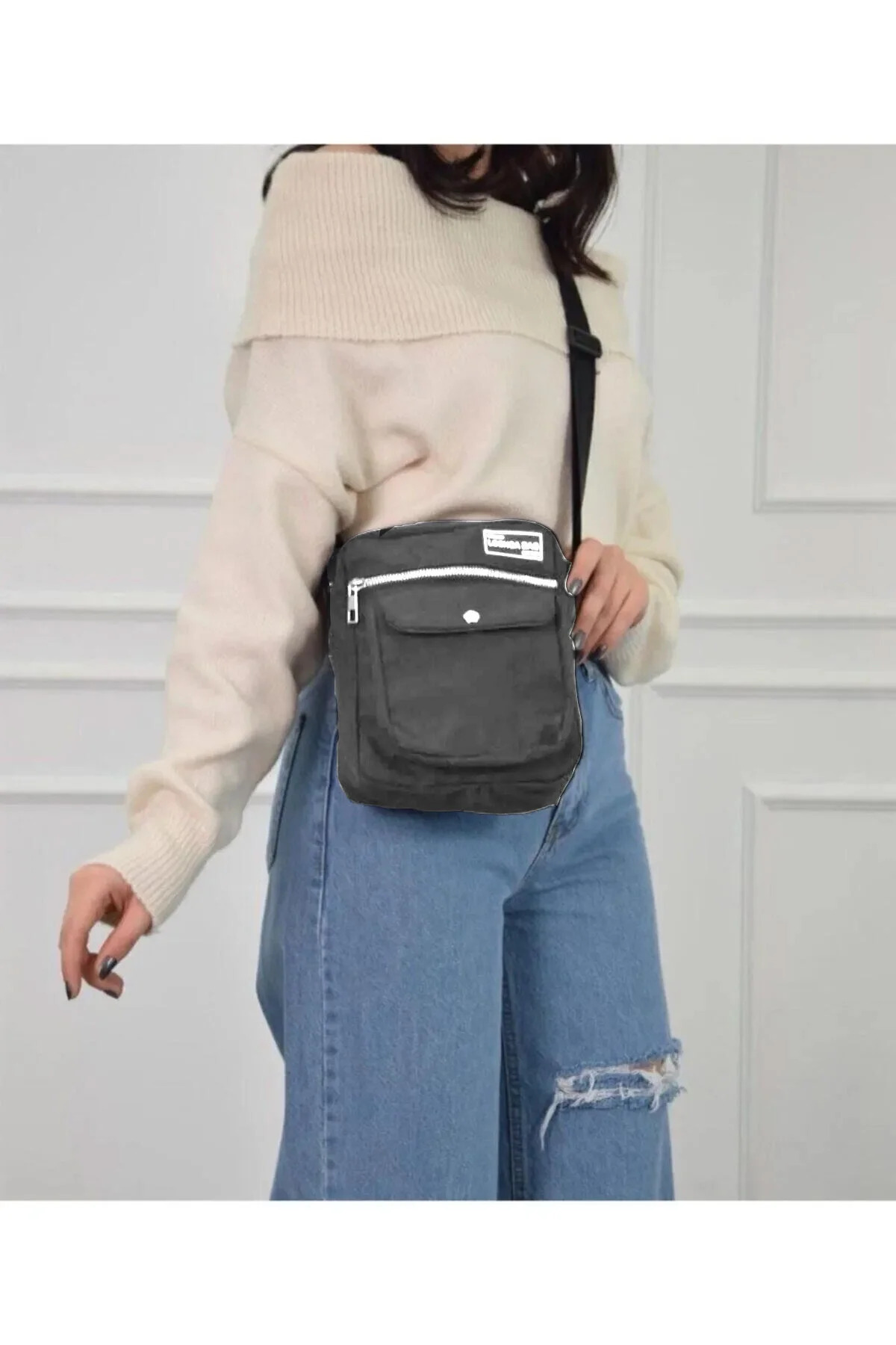 AMBALAJ DERYASI Unisex Askılı Ve Astarlı Füme Renk Omuz Çantası görsel 3