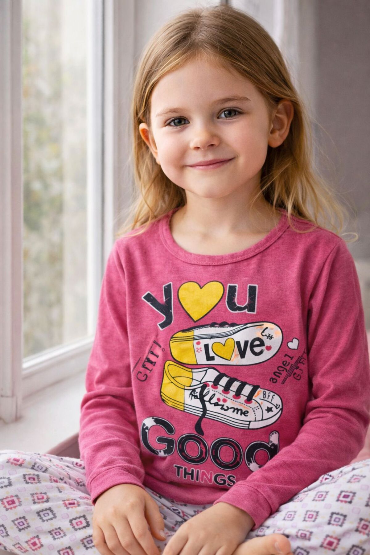 YONCA OUTLET Girls' Cotton Pajama Set with Long Sleeves – Patterned, Comfortable, and Stylish Loungewear