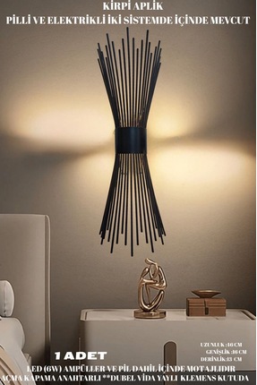 shop Kirpi Modern Siyah Günışığı Ledli Pilli ve Elektrikli Duvar Apliği 1 Ade...