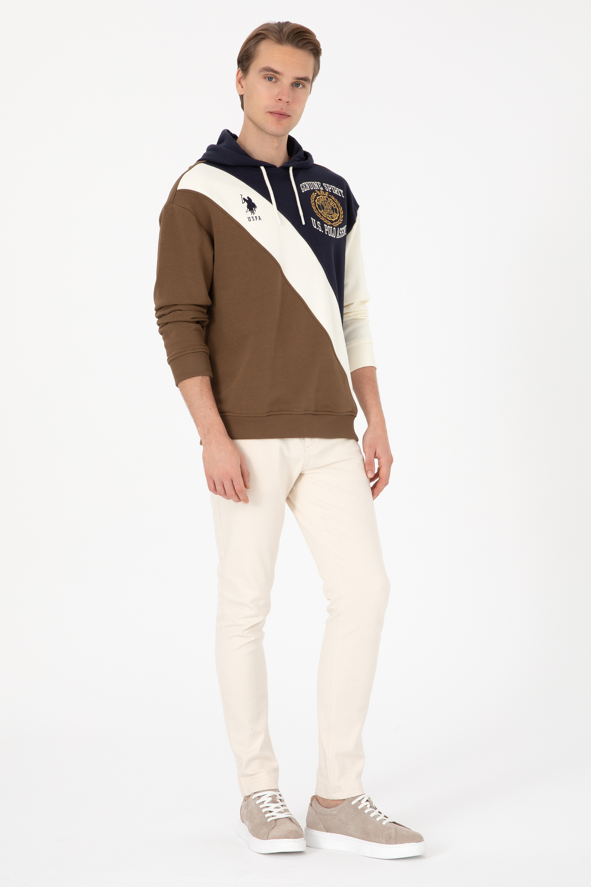 U.S. Polo Assn. Erkek Comfort Fit Kapülonlu Haki Sweatshirt 50309344-VR027 görsel 4