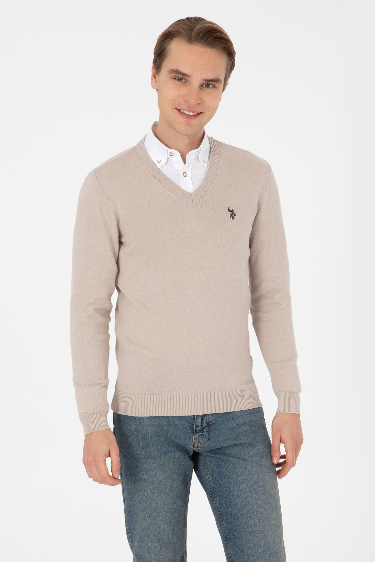 یو اس پولو ژاکت مردانه یقه هفت اسلیم فیت طرح سنگ سایز پایه کد ۵۰۳۱۳۶۶۲-VR۰۴۹