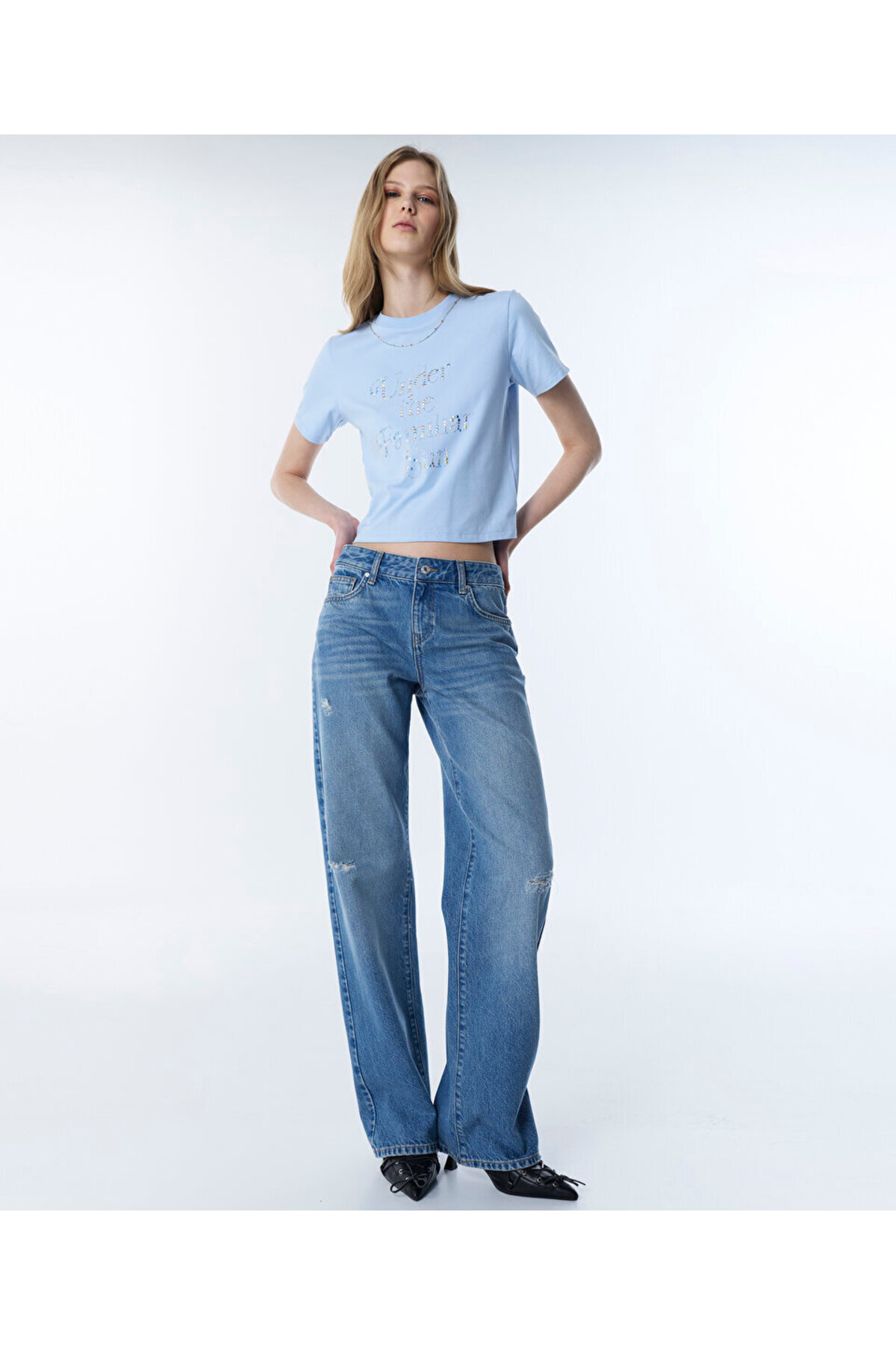 Twist Eskitme Efektli Jean Pantolon