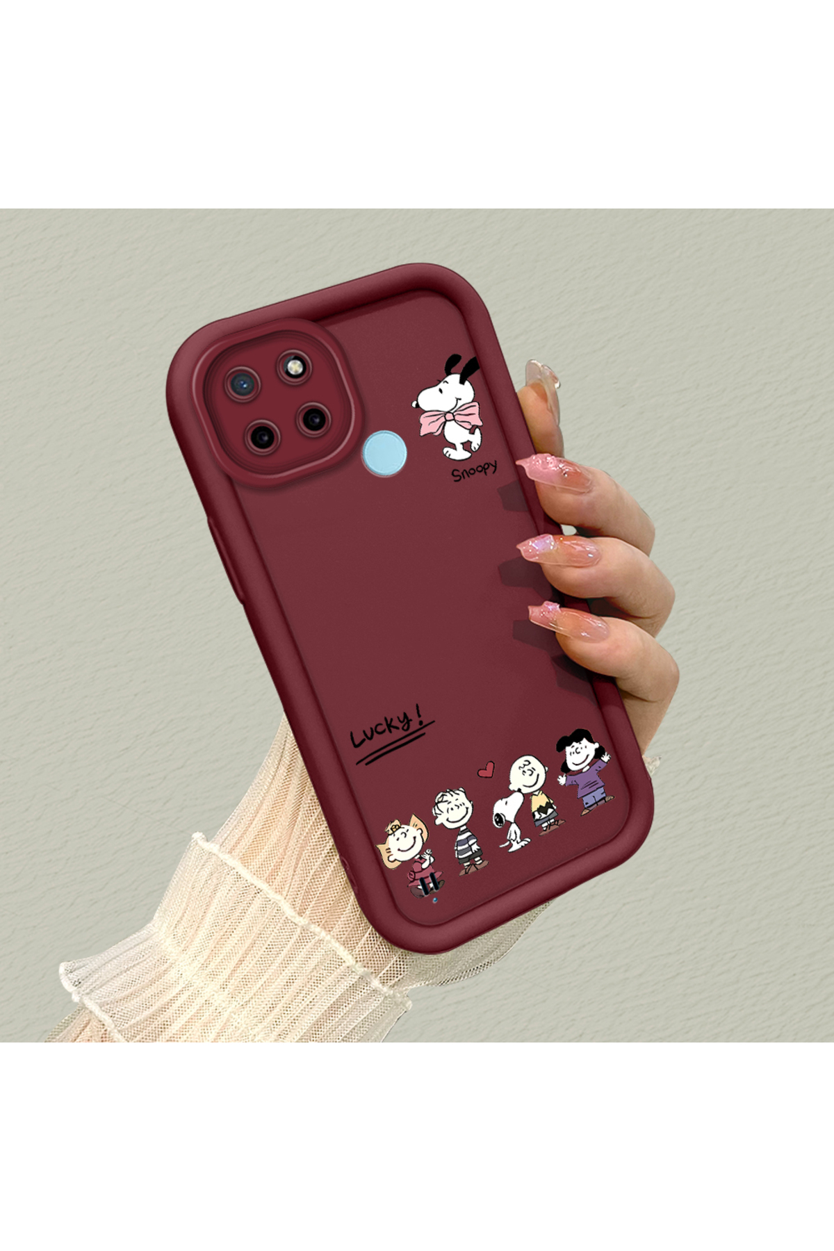 Realme C21Y/C25Y Compatible Impact Protection Lens Protection Claret Red Silicone Case Cute Snoopy Pattern