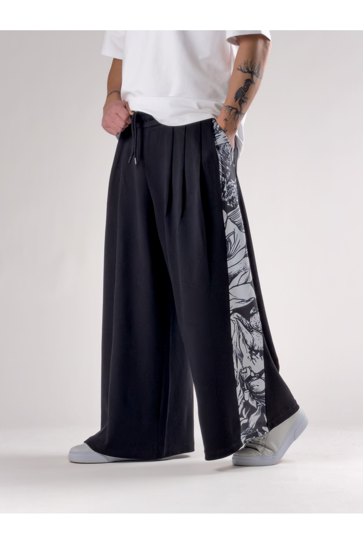 COCOPELLI  Desenli Siyah Oversize Erkek Samurai Pantolon COC2771