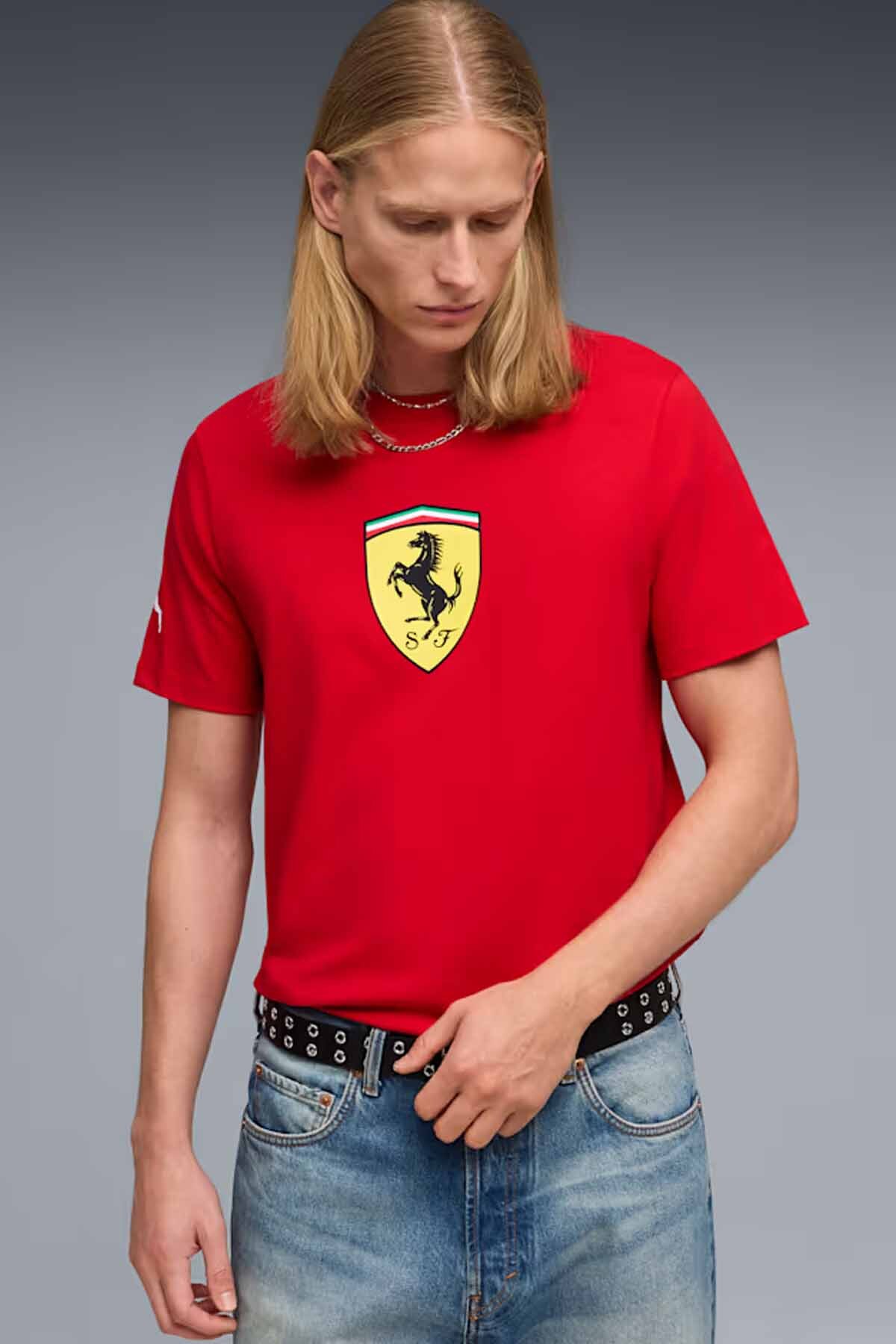 Puma Ferrari Colored Shield Tee Erkek Tişört 635310-02 Kırmızı-C1