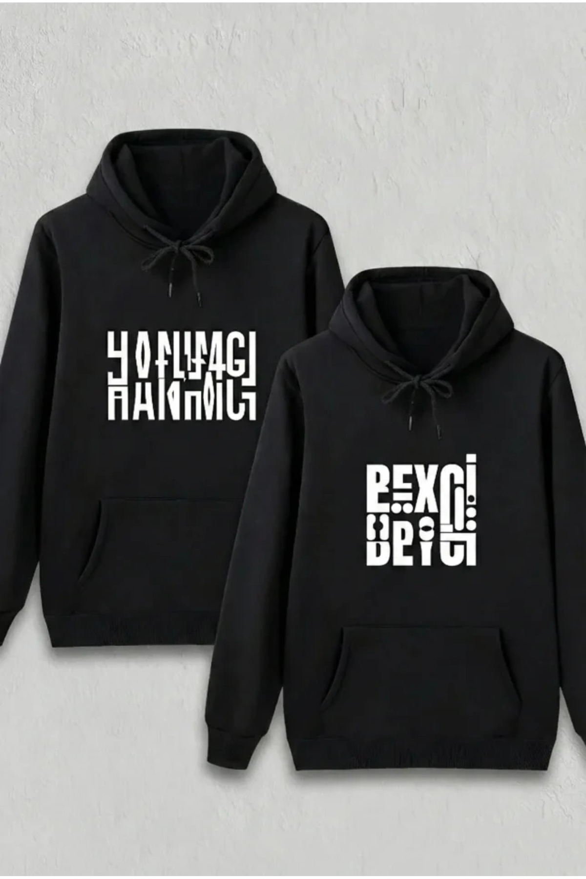Pazarcan Sevgililer Günü Özel Kapüşonlu Beyci Baskılı Oversize Sweatshirt - Siyah fotoğrafı 2 (önizleme)