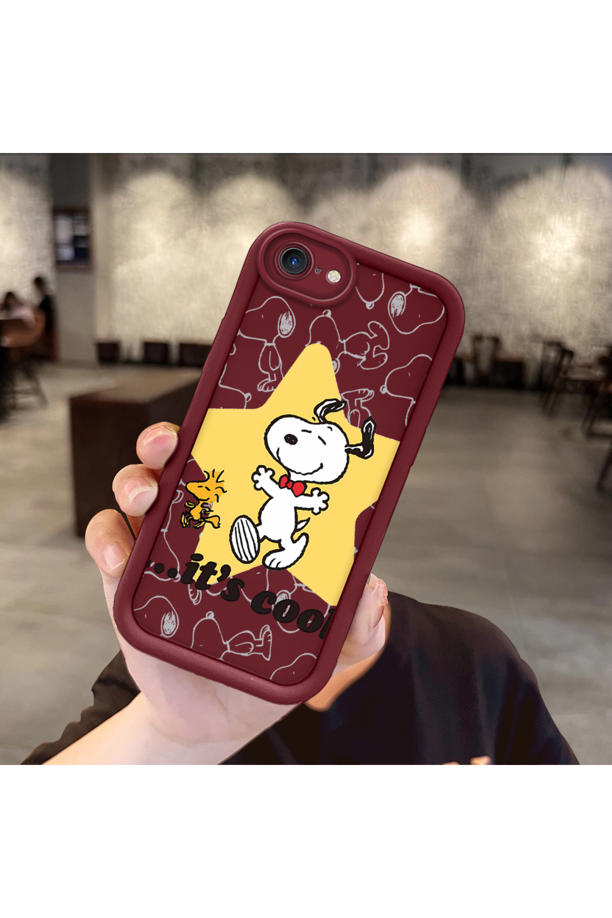 iPhone 7/8/SE 2020 2022 Compatible Impact Protection Lens Protection Claret Red Silicone Case Cute Snoopy Pattern
