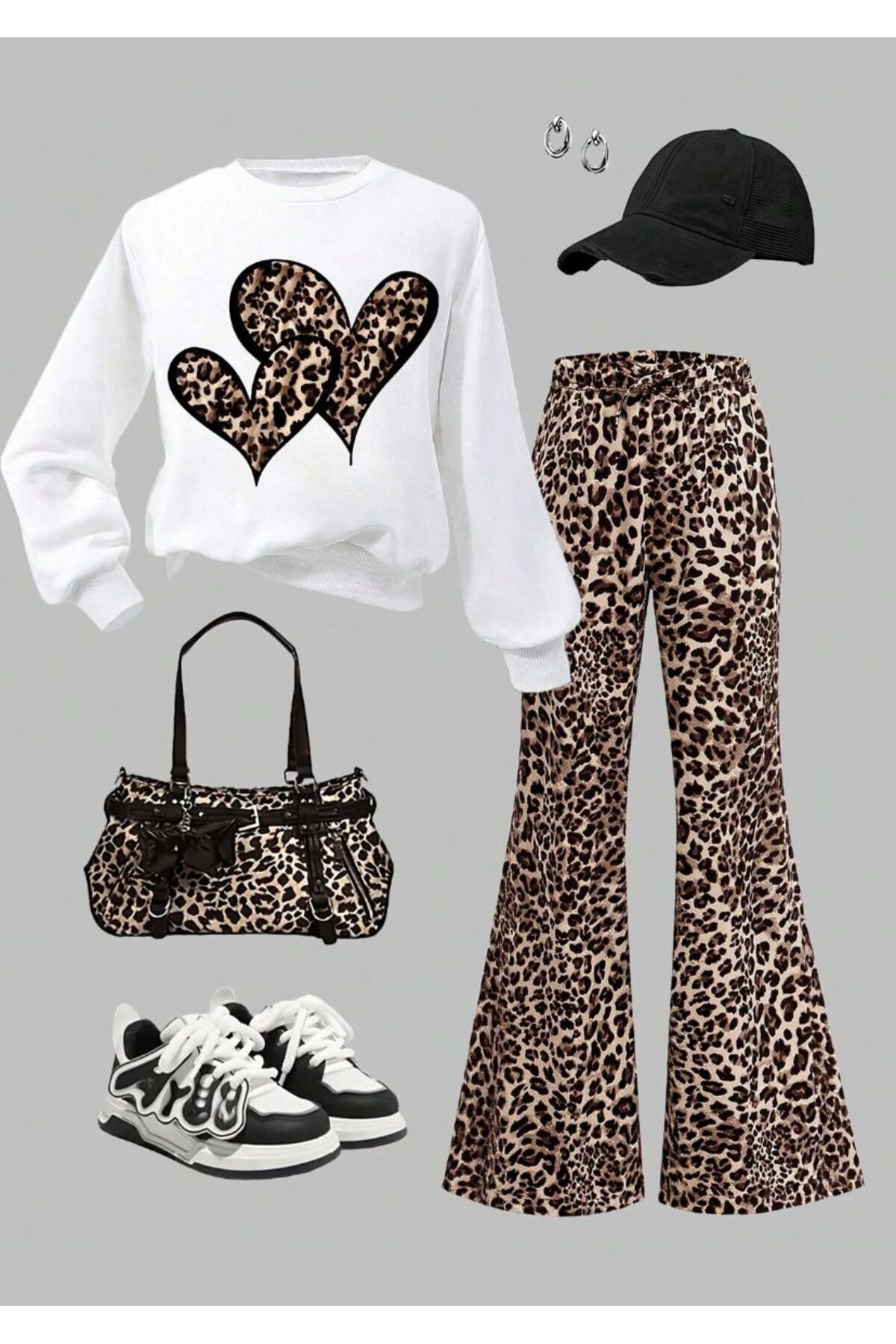 VESTIR BIEN Devojčin beli dvodelni komplet sa srčanim uzorkom Štampano donji ...