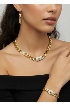 BİJU YILMAZ Vip 22K Altın Kaplama Kolye Küpe Bileklik Gurmet Set - 25-22ks07