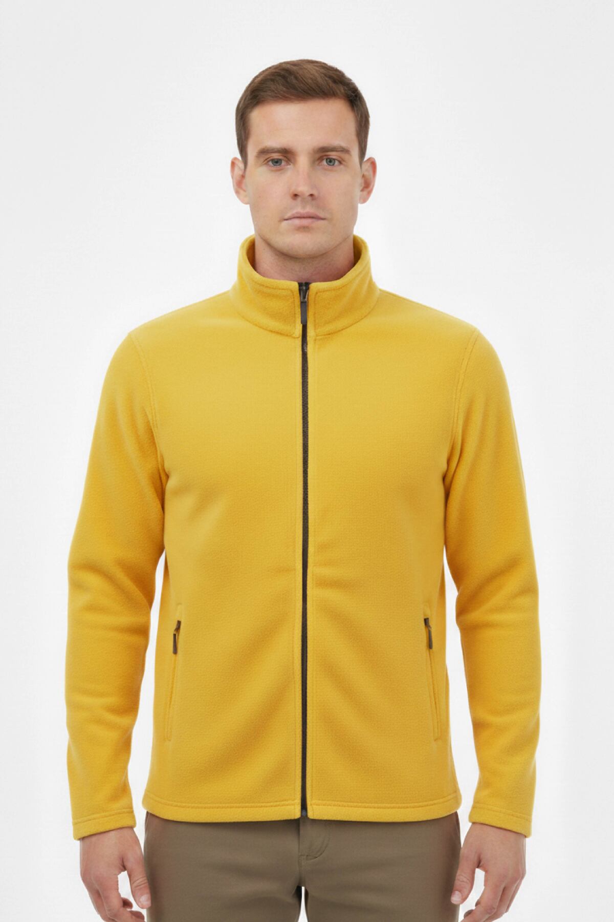 ACR Giyim Sarı Bato Yaka Tam Fermuarlı ve Cepli Outdoor Polar Ceket görsel 4