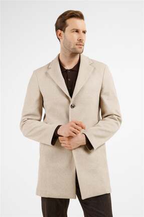 İmza Bej Mono Yaka Esnek Slim Fit Classic Kaşe Palto 1005255101