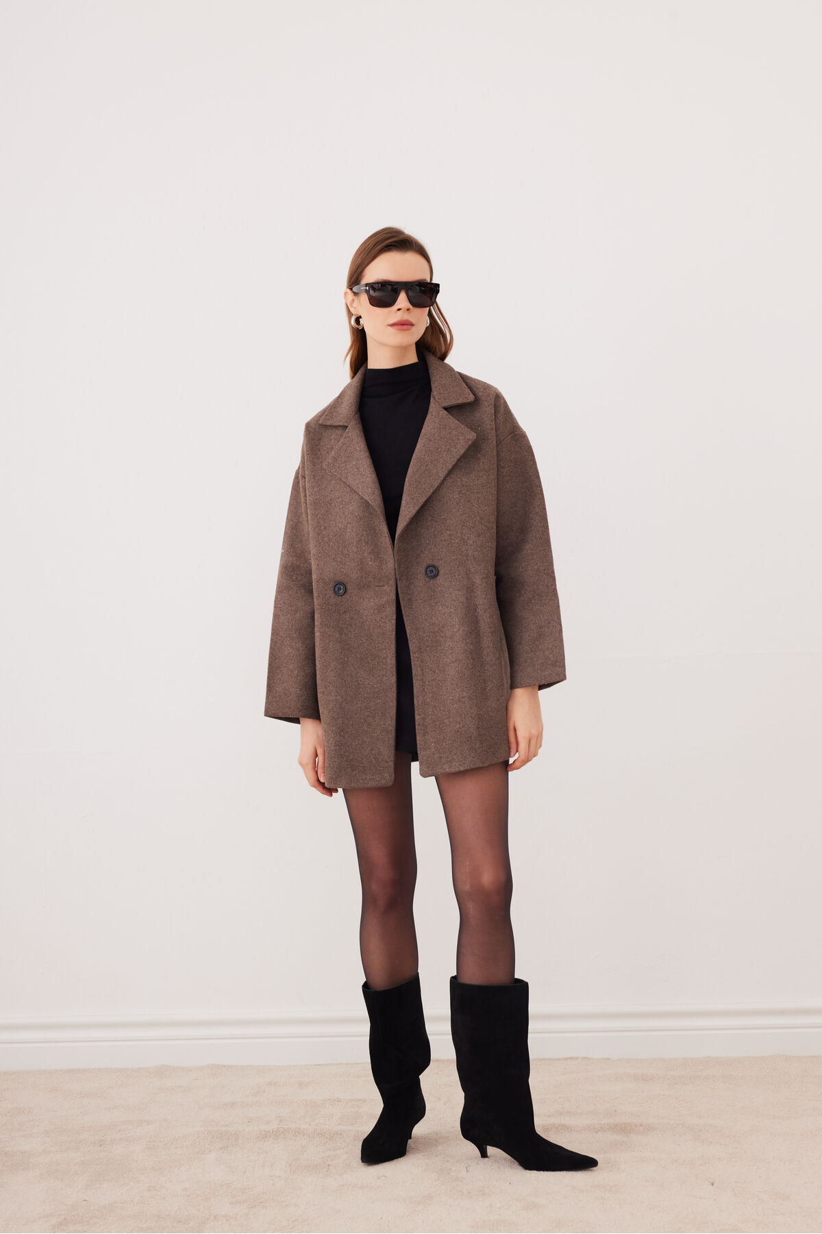 SevdeUgur  Kadın Vizon Oversize Astarlı Kaşe Kaban / Sevde Ugur - Görsel 8