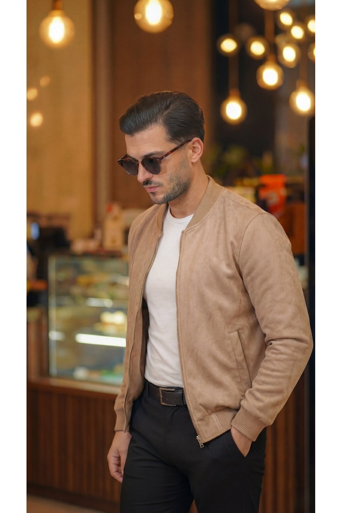 MDKConceptShop Erkek Scuba Süet Kumaş Bomber Hırka görsel 4