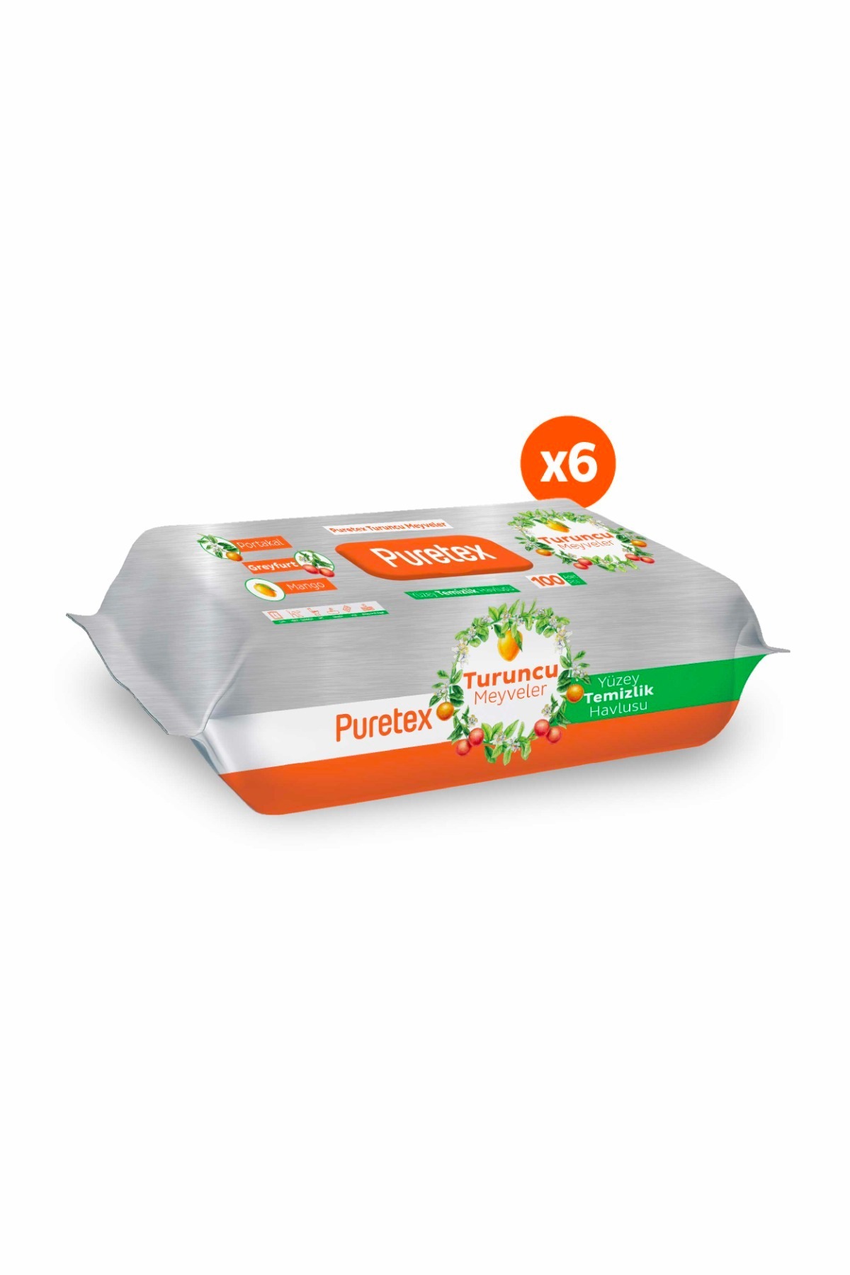 حوله تمیزکننده سطح Puretex مدل میوه‌های نارنجی 6x100 (600 برگ)