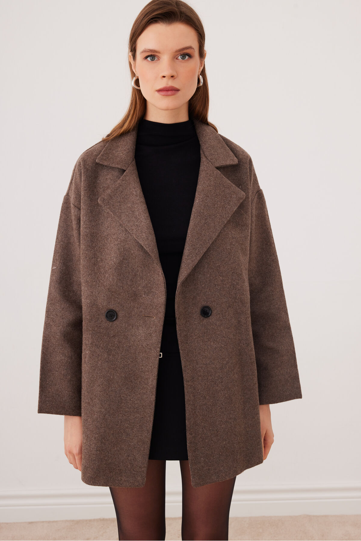 SevdeUgur  Kadın Vizon Oversize Astarlı Kaşe Kaban / Sevde Ugur